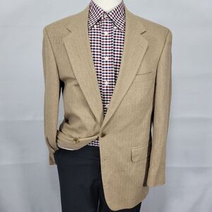Land's End Men's Sport Coat Blazer Two Button Beige Herringbone 100% Silk Sz 40R